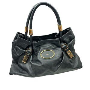 Chloé Black Leather Victoria 2way Shoulder Tote Bag Purse Authentic Plated Logo